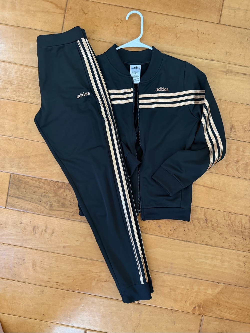 adidas Kids Black Track Jacket & Joggers with Gold Stripes NWOT never worn!